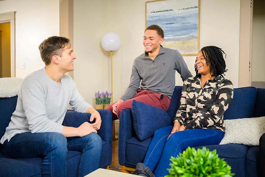 group of patients chatting in common area